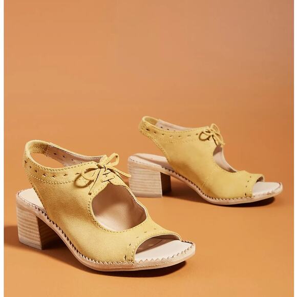 Anthropologie Clara Shootie Yellow Suede Block Heel Leather Sandal Euro 40 US 9 - Picture 3 of 9